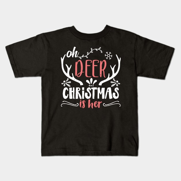 Oh Deer Christmas Is Here Kids T-Shirt by AmineDesigns